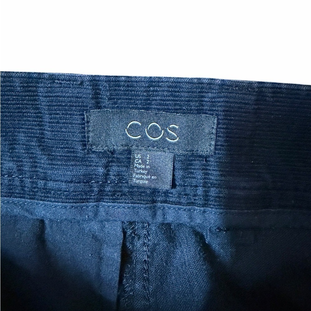 COS Navy Cotton Corduroy Pleated Soft Stetch Ankle Tapered Pants | Women's US 2 - Picture 6 of 9